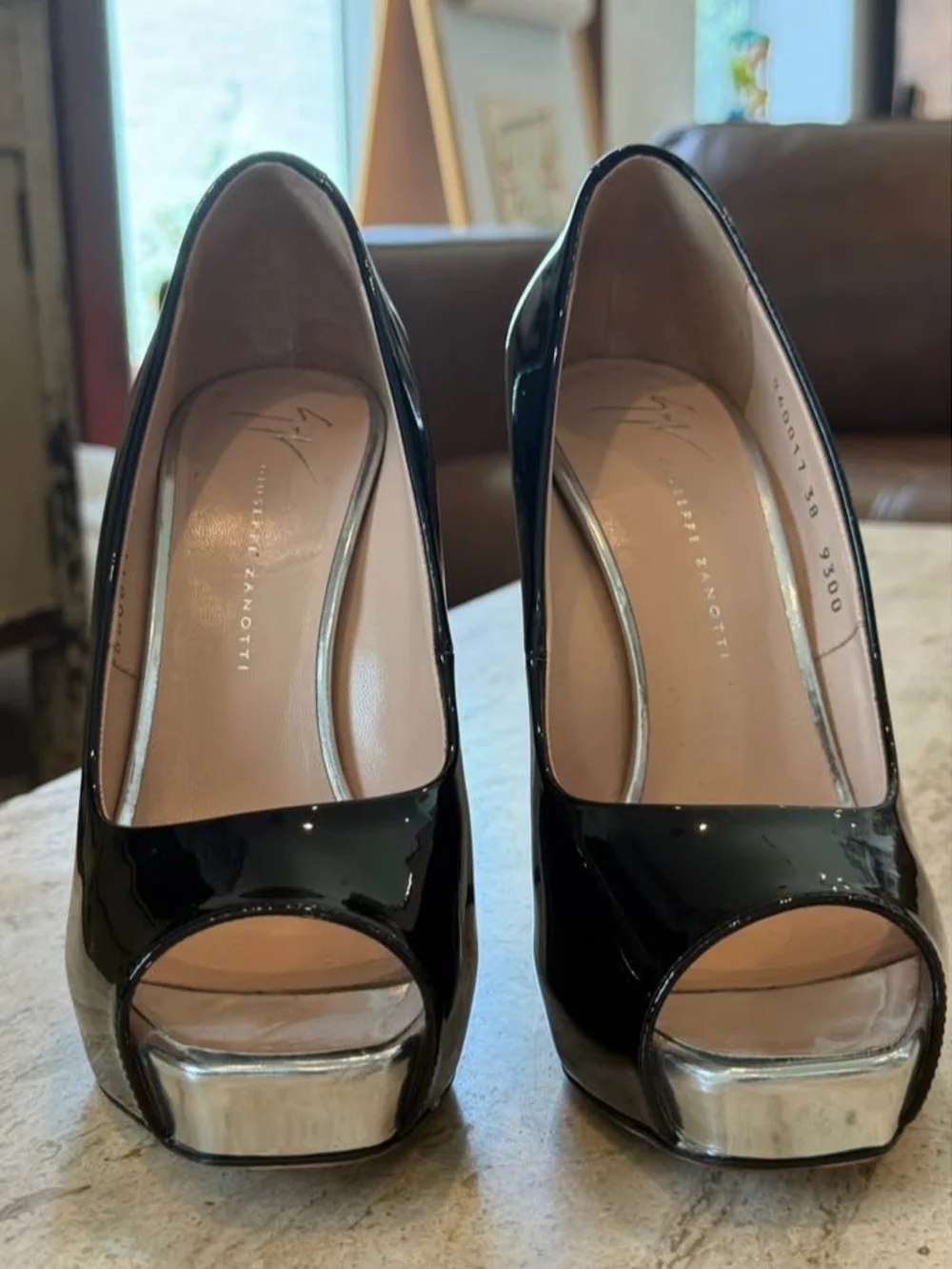 Giuseppe Zanotti Black Patent Peep-Toe Platform Pumps